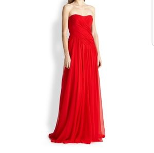 Badgley Mischka  strapless cross drape red gown